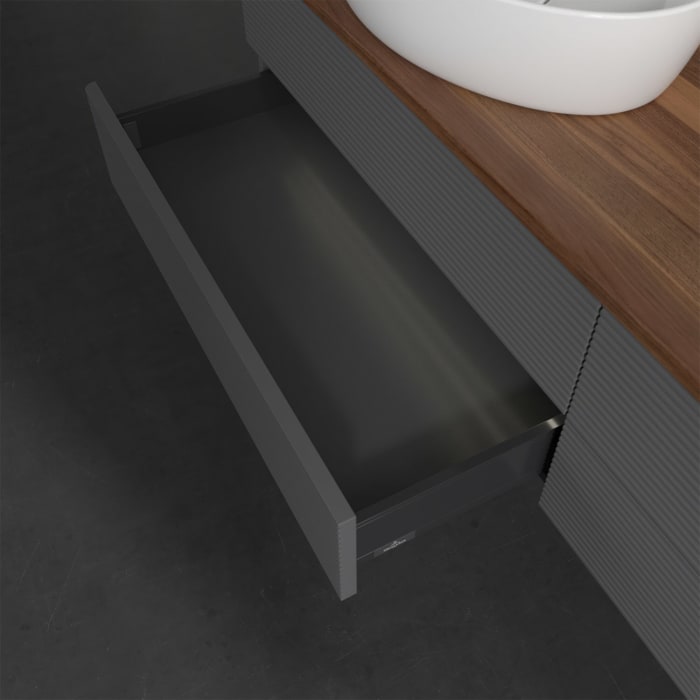 Villeroy & Boch Antao Waschbeckenunterschrank, 160 x 36 cm, 4 Auszüge mit LED-Licht, Front mit Struktur, ohne Hahnloch, für Waschtisch links und recht