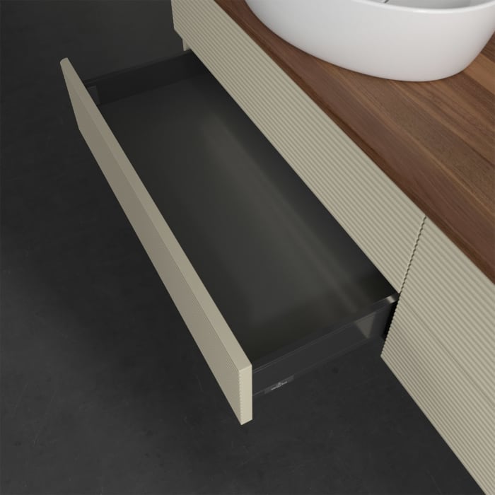 Villeroy & Boch Antao Waschbeckenunterschrank, 160 x 36 cm, 4 Auszüge mit LED-Licht, Front mit Struktur, ohne Hahnloch, für Waschtisch links und recht