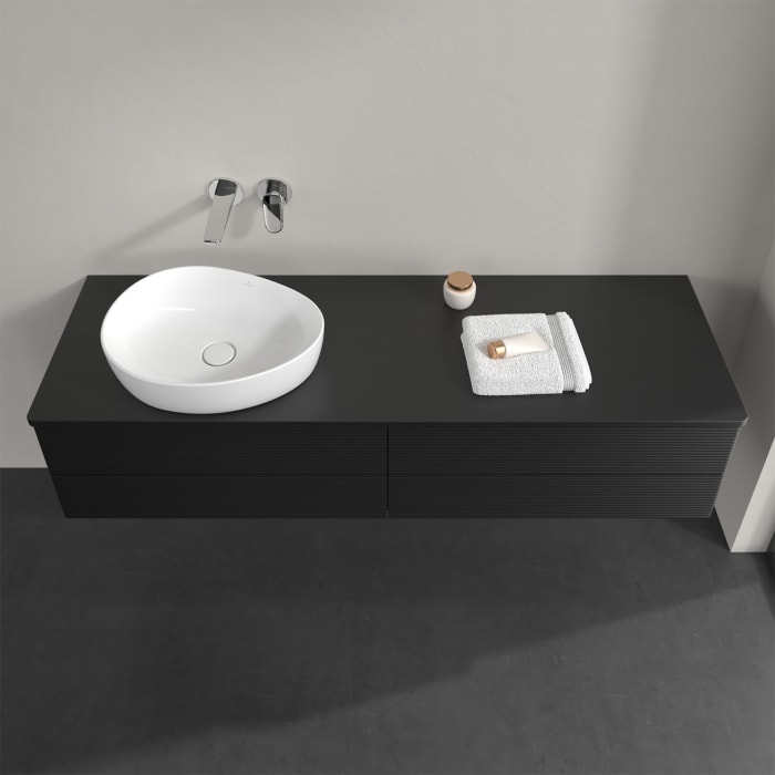 Villeroy & Boch Antao Waschbeckenunterschrank, 160 x 36 cm, 4 Auszüge mit LED-Licht, Front mit Struktur, mit Hahnloch, für Waschtisch links