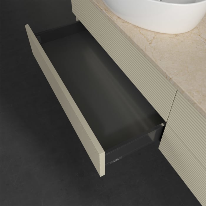 Villeroy & Boch Antao Waschbeckenunterschrank, 160 x 36 cm, 4 Auszüge mit LED-Licht, Front mit Struktur, ohne Hahnloch, für Waschtisch links und recht