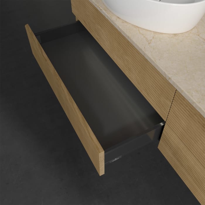 Villeroy & Boch Antao Waschbeckenunterschrank, 160 x 36 cm, 4 Auszüge mit LED-Licht, Front mit Struktur, ohne Hahnloch, für Waschtisch links und recht