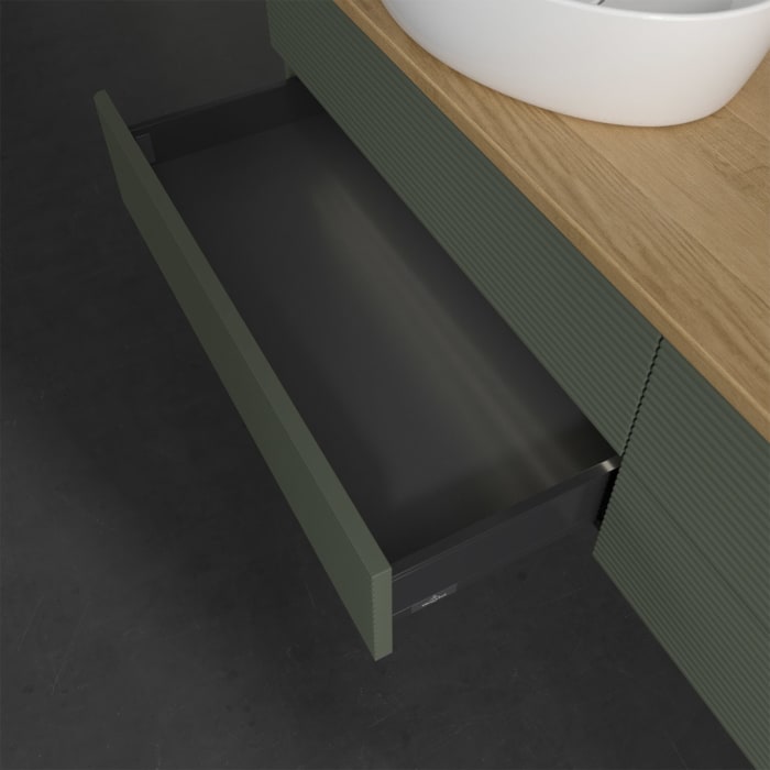 Villeroy & Boch Antao Waschbeckenunterschrank, 160 x 36 cm, 4 Auszüge mit LED-Licht, Front mit Struktur, mit Hahnloch, für Waschtisch links und rechts