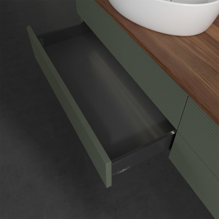 Villeroy & Boch Antao Waschbeckenunterschrank, 160 x 36 cm, 4 Auszüge mit LED-Licht, Front mit Struktur, mit Hahnloch, für Waschtisch links und rechts