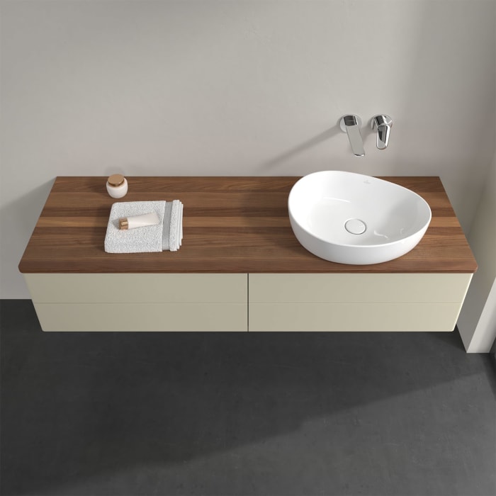 Villeroy & Boch Antao Waschbeckenunterschrank, 160 x 36 cm, 4 Auszüge mit LED-Licht, Front ohne Struktur, ohne Hahnloch, für Waschtisch rechts