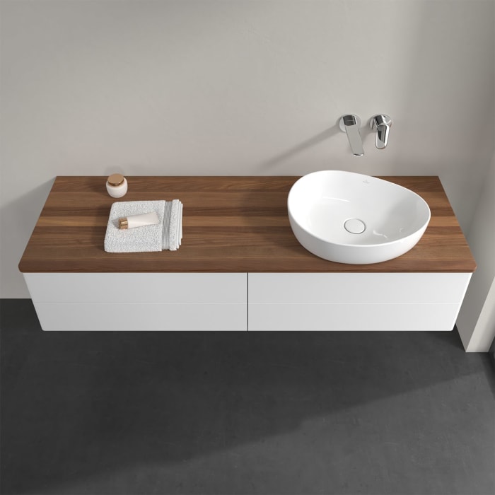 Villeroy & Boch Antao Waschbeckenunterschrank, 160 x 36 cm, 4 Auszüge mit LED-Licht, Front ohne Struktur, ohne Hahnloch, für Waschtisch rechts