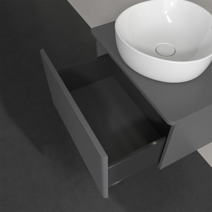 Villeroy & Boch Antao Waschbeckenunterschrank, 60 x 36 cm, 1 Auszug mit LED-Licht, Front mit Struktur, ohne Hahnloch