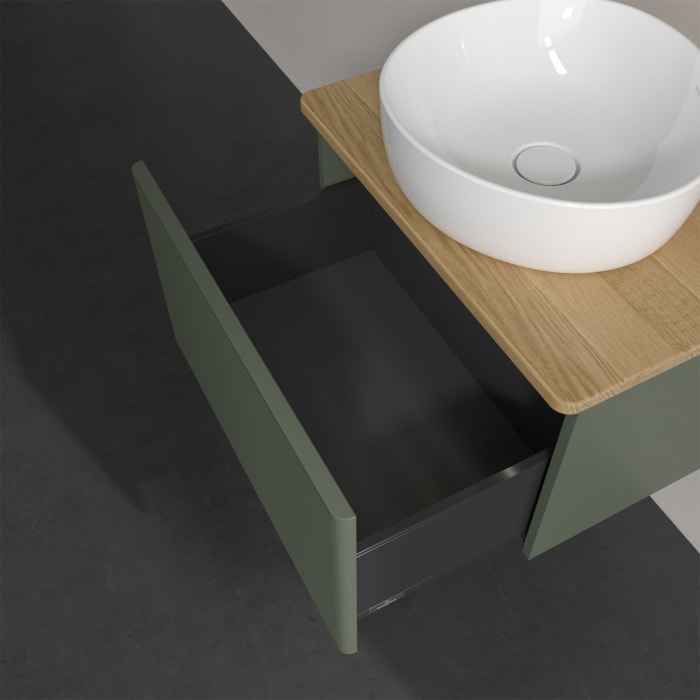 Villeroy & Boch Antao Waschbeckenunterschrank, 60 x 36 cm, 1 Auszug mit LED-Licht, Front mit Struktur, ohne Hahnloch