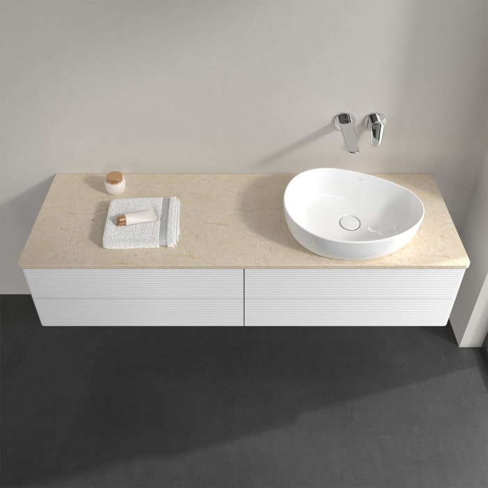 Villeroy & Boch Antao Waschbeckenunterschrank, 160 x 36 cm, 4 Auszüge mit LED-Licht, Front mit Struktur, ohne Hahnloch, für Waschtisch rechts