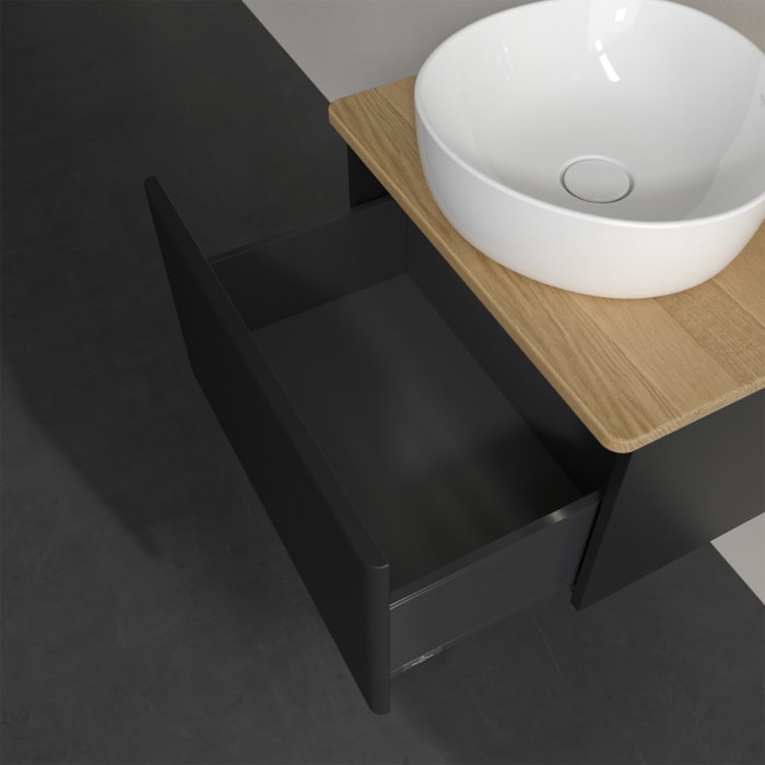 Villeroy & Boch Antao Waschbeckenunterschrank, 60 x 36 cm, 1 Auszug mit LED-Licht, Front mit Struktur, ohne Hahnloch