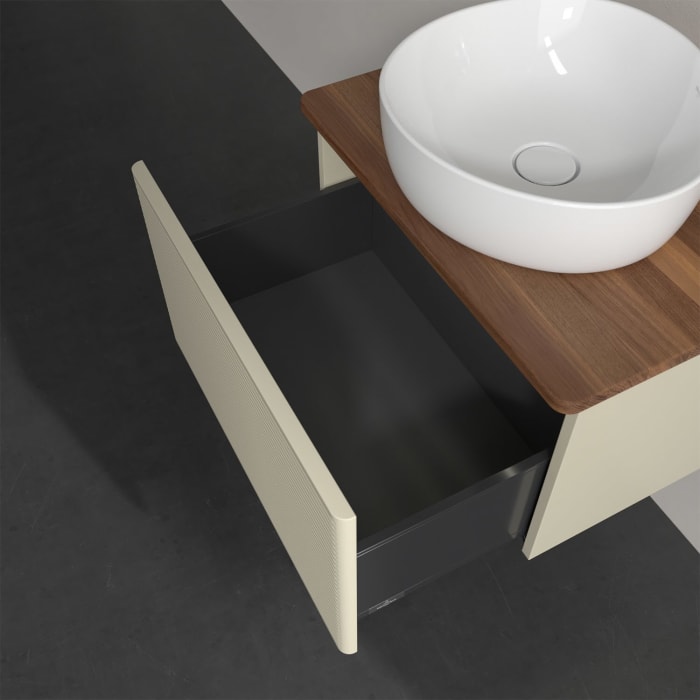 Villeroy & Boch Antao Waschbeckenunterschrank, 60 x 36 cm, 1 Auszug mit LED-Licht, Front mit Struktur, ohne Hahnloch