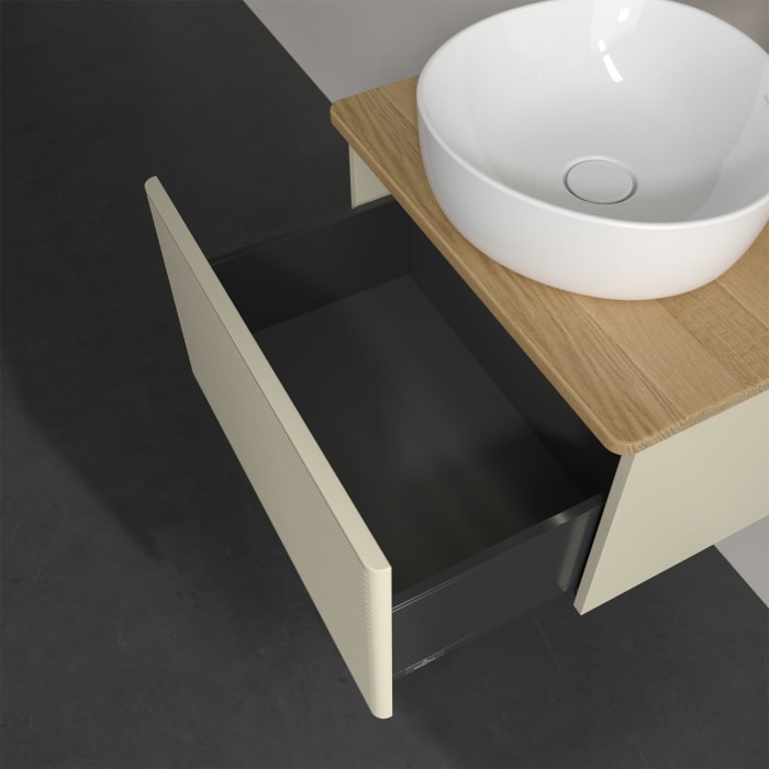 Villeroy & Boch Antao Waschbeckenunterschrank, 60 x 36 cm, 1 Auszug mit LED-Licht, Front mit Struktur, mit Hahnloch