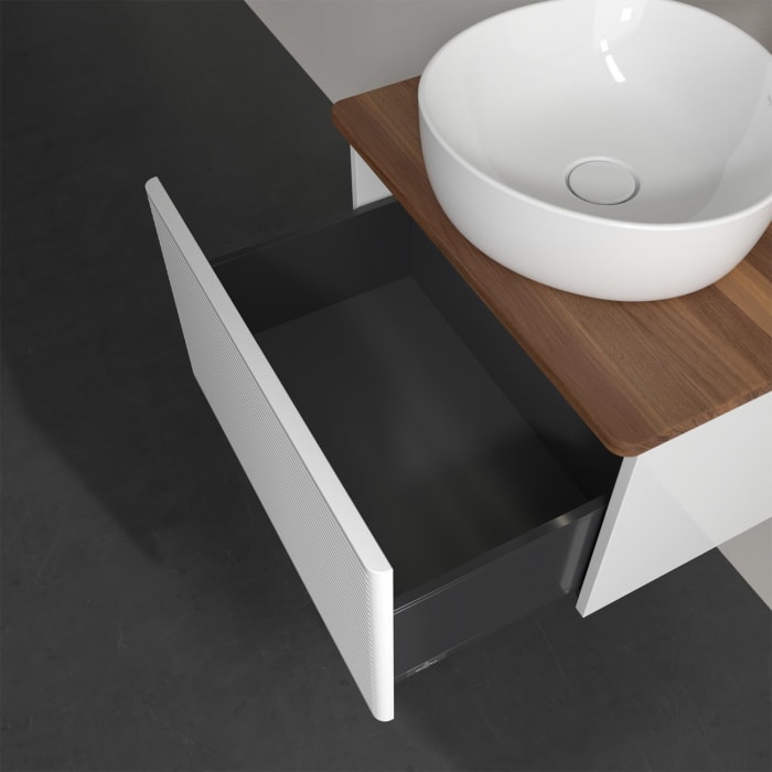 Villeroy & Boch Antao Waschbeckenunterschrank, 60 x 36 cm, 1 Auszug mit LED-Licht, Front mit Struktur, mit Hahnloch