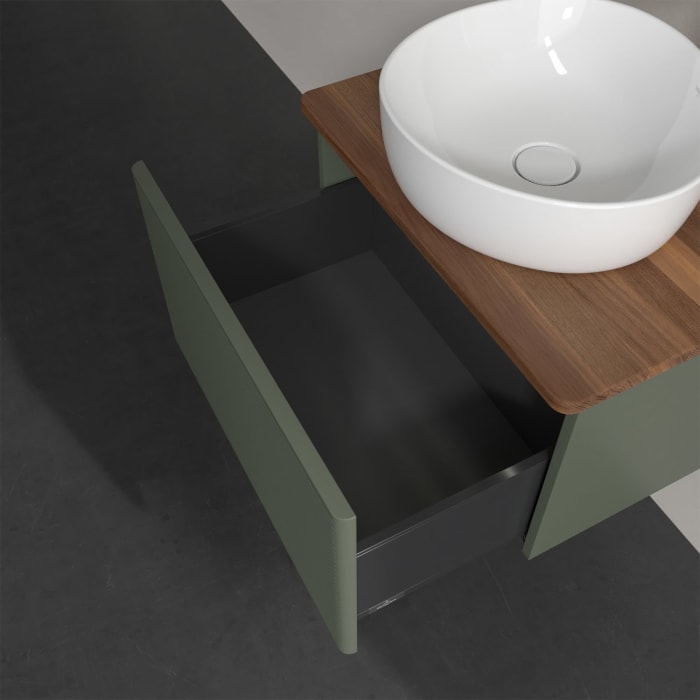 Villeroy & Boch Antao Waschbeckenunterschrank, 60 x 36 cm, 1 Auszug mit LED-Licht, Front mit Struktur, mit Hahnloch