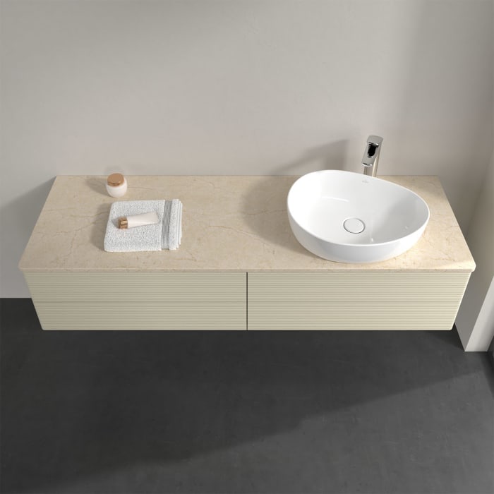 Villeroy & Boch Antao Waschbeckenunterschrank, 160 x 36 cm, 4 Auszüge mit LED-Licht, Front mit Struktur, mit Hahnloch, für Waschtisch rechts