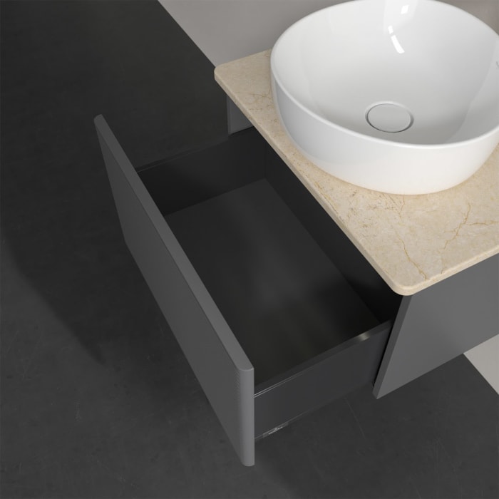 Villeroy & Boch Antao Waschbeckenunterschrank, 60 x 36 cm, 1 Auszug mit LED-Licht, Front mit Struktur, mit Hahnloch