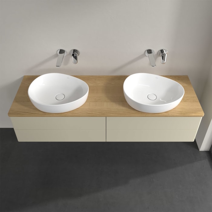 Villeroy & Boch Antao Waschbeckenunterschrank, 160 x 36 cm, 4 Auszüge mit LED-Licht, Front ohne Struktur, ohne Hahnloch, für Waschtisch links und rech