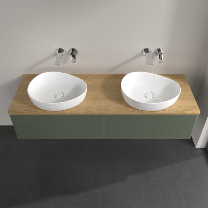 Villeroy & Boch Antao Waschbeckenunterschrank, 160 x 36 cm, 4 Auszüge mit LED-Licht, Front ohne Struktur, ohne Hahnloch, für Waschtisch links und rech