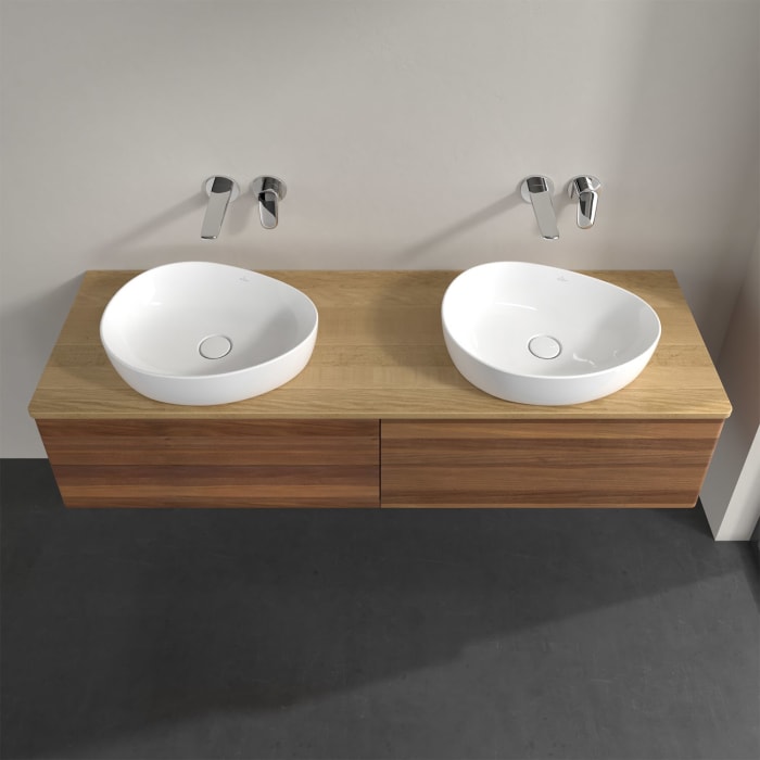 Villeroy & Boch Antao Waschbeckenunterschrank, 160 x 36 cm, 4 Auszüge mit LED-Licht, Front ohne Struktur, ohne Hahnloch, für Waschtisch links und rech