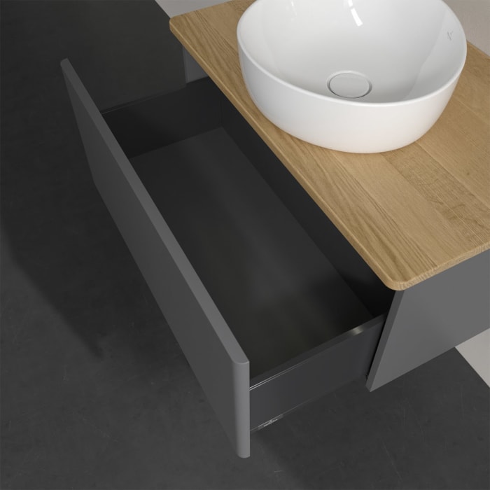 Villeroy & Boch Antao Waschbeckenunterschrank, 80 x 36 cm, 1 Auszug mit LED-Licht, Front ohne Struktur, ohne Hahnloch