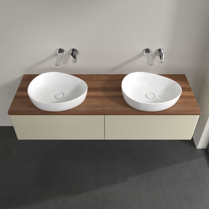 Villeroy & Boch Antao Waschbeckenunterschrank, 160 x 36 cm, 4 Auszüge mit LED-Licht, Front ohne Struktur, ohne Hahnloch, für Waschtisch links und rech