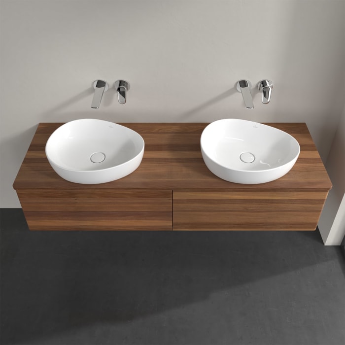 Villeroy & Boch Antao Waschbeckenunterschrank, 160 x 36 cm, 4 Auszüge mit LED-Licht, Front ohne Struktur, ohne Hahnloch, für Waschtisch links und rech