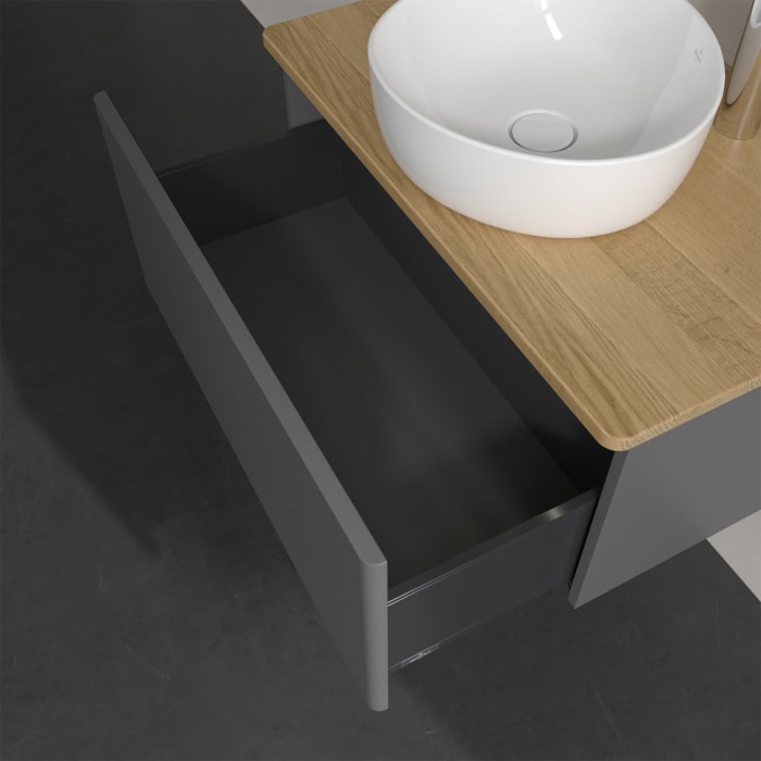 Villeroy & Boch Antao Waschbeckenunterschrank, 80 x 36 cm, 1 Auszug mit LED-Licht, Front ohne Struktur, mit Hahnloch