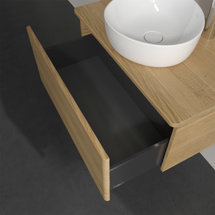 Villeroy & Boch Antao Waschbeckenunterschrank, 80 x 36 cm, 1 Auszug mit LED-Licht, Front ohne Struktur, mit Hahnloch