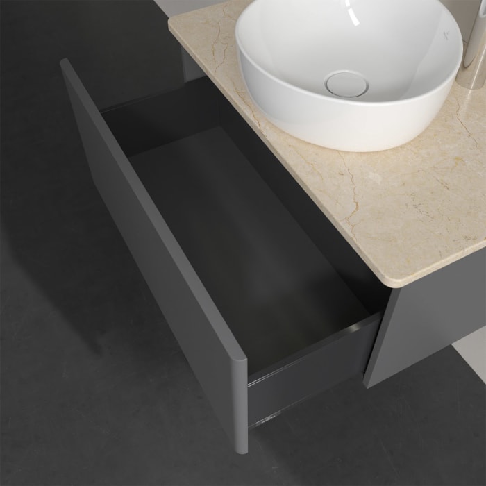 Villeroy & Boch Antao Waschbeckenunterschrank, 80 x 36 cm, 1 Auszug mit LED-Licht, Front ohne Struktur, mit Hahnloch