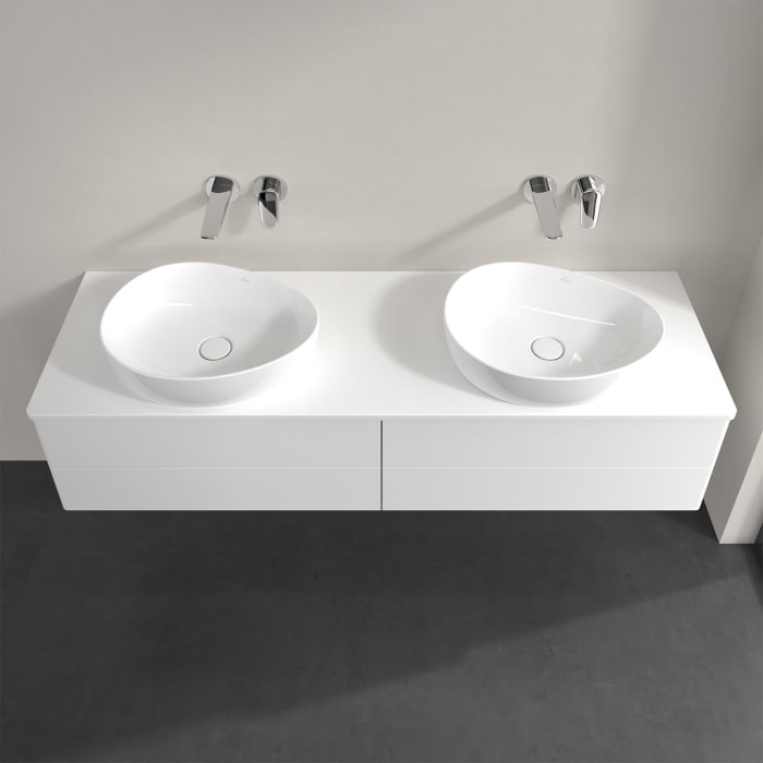 Villeroy & Boch Antao Waschbeckenunterschrank, 160 x 36 cm, 4 Auszüge mit LED-Licht, Front ohne Struktur, mit Hahnloch, für Waschtisch links und recht