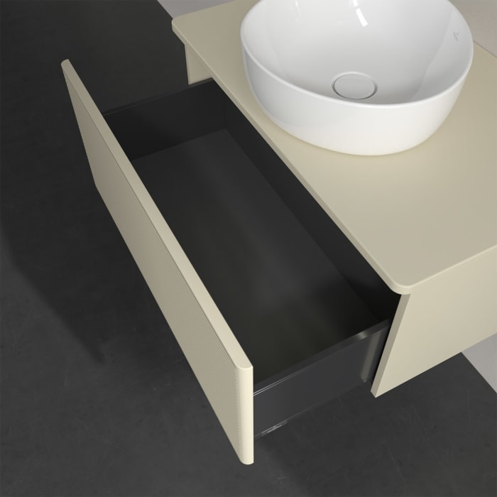 Villeroy & Boch Antao Waschbeckenunterschrank, 80 x 36 cm, 1 Auszug mit LED-Licht, Front mit Struktur, ohne Hahnloch