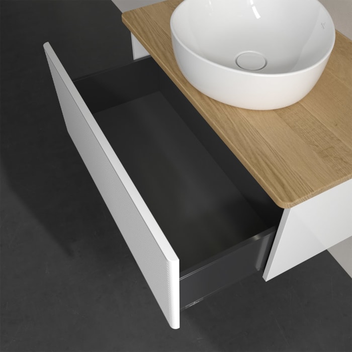 Villeroy & Boch Antao Waschbeckenunterschrank, 80 x 36 cm, 1 Auszug mit LED-Licht, Front mit Struktur, ohne Hahnloch