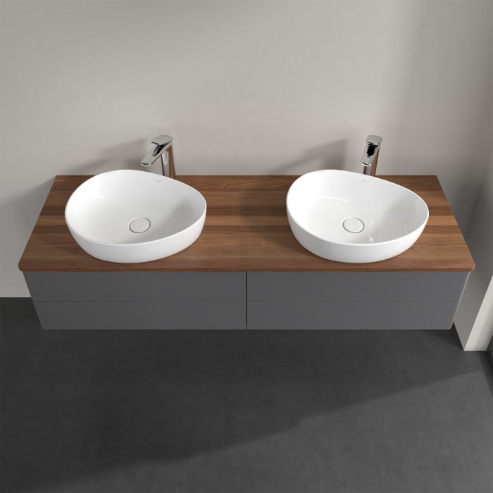 Villeroy & Boch Antao Waschbeckenunterschrank, 160 x 36 cm, 4 Auszüge mit LED-Licht, Front ohne Struktur, mit Hahnloch, für Waschtisch links und recht