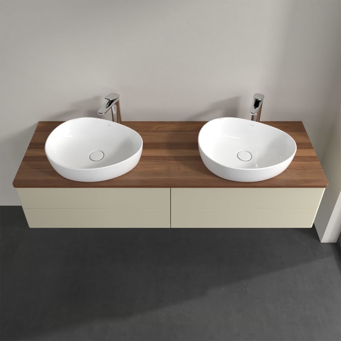 Villeroy & Boch Antao Waschbeckenunterschrank, 160 x 36 cm, 4 Auszüge mit LED-Licht, Front ohne Struktur, mit Hahnloch, für Waschtisch links und recht