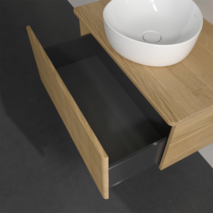 Villeroy & Boch Antao Waschbeckenunterschrank, 80 x 36 cm, 1 Auszug mit LED-Licht, Front mit Struktur, ohne Hahnloch