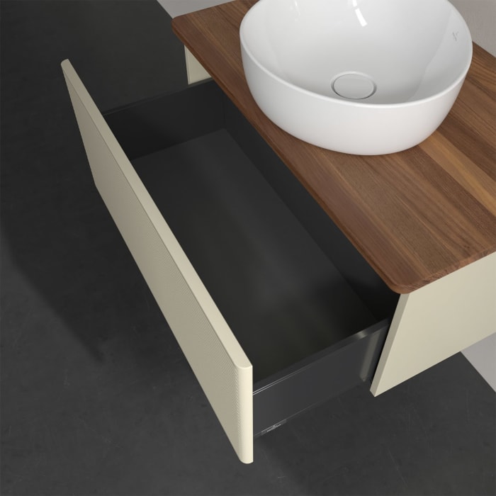 Villeroy & Boch Antao Waschbeckenunterschrank, 80 x 36 cm, 1 Auszug mit LED-Licht, Front mit Struktur, ohne Hahnloch