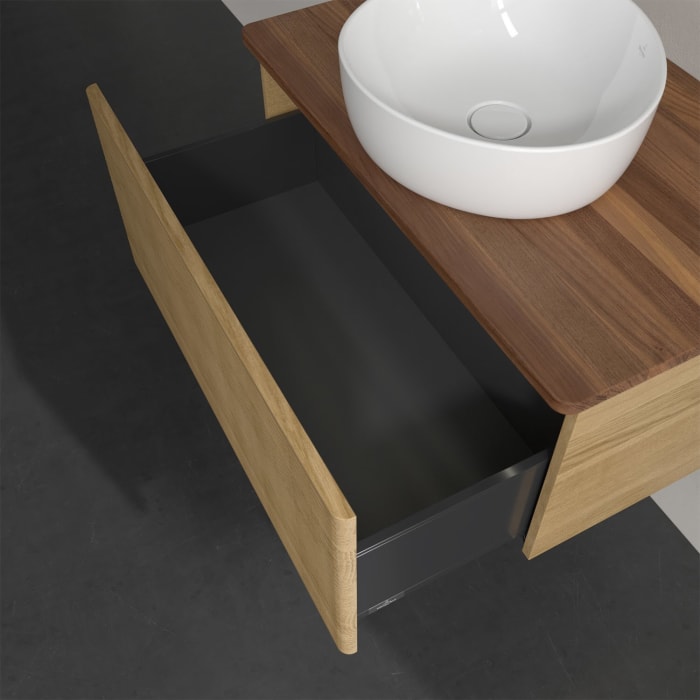 Villeroy & Boch Antao Waschbeckenunterschrank, 80 x 36 cm, 1 Auszug mit LED-Licht, Front mit Struktur, ohne Hahnloch