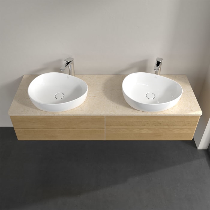 Villeroy & Boch Antao Waschbeckenunterschrank, 160 x 36 cm, 4 Auszüge mit LED-Licht, Front ohne Struktur, mit Hahnloch, für Waschtisch links und recht