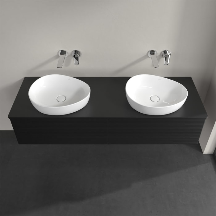 Villeroy & Boch Antao Waschbeckenunterschrank, 160 x 36 cm, 4 Auszüge mit LED-Licht, Front mit Struktur, ohne Hahnloch, für Waschtisch links und recht