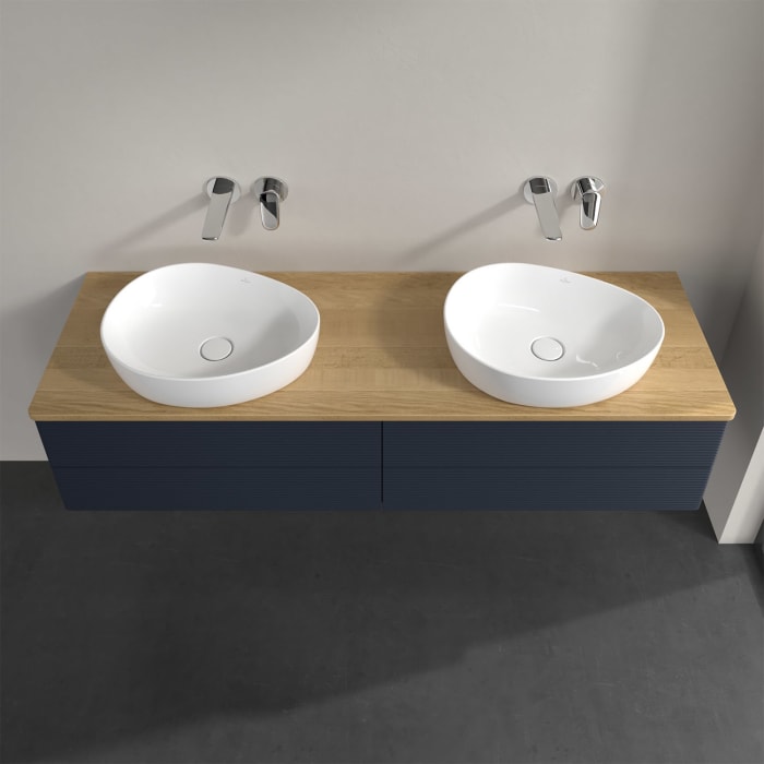 Villeroy & Boch Antao Waschbeckenunterschrank, 160 x 36 cm, 4 Auszüge mit LED-Licht, Front mit Struktur, ohne Hahnloch, für Waschtisch links und recht