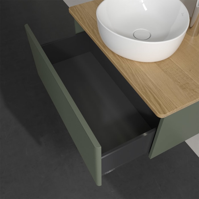 Villeroy & Boch Antao Waschbeckenunterschrank, 80 x 36 cm, 1 Auszug mit LED-Licht, Front mit Struktur, mit Hahnloch