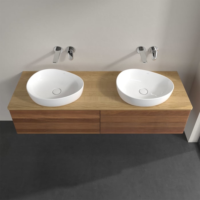 Villeroy & Boch Antao Waschbeckenunterschrank, 160 x 36 cm, 4 Auszüge mit LED-Licht, Front mit Struktur, ohne Hahnloch, für Waschtisch links und recht