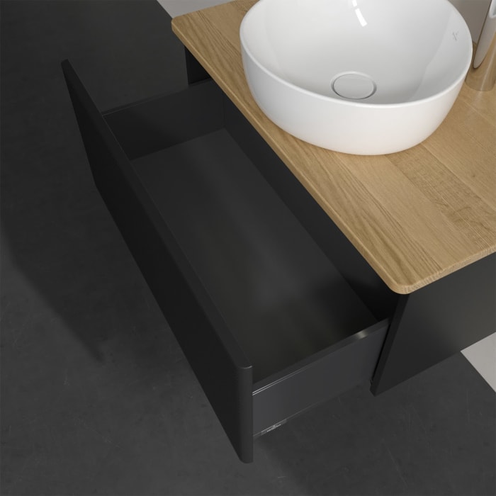 Villeroy & Boch Antao Waschbeckenunterschrank, 80 x 36 cm, 1 Auszug mit LED-Licht, Front mit Struktur, mit Hahnloch