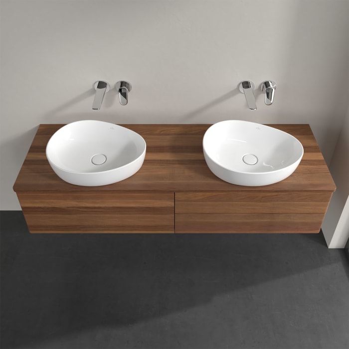 Villeroy & Boch Antao Waschbeckenunterschrank, 160 x 36 cm, 4 Auszüge mit LED-Licht, Front mit Struktur, ohne Hahnloch, für Waschtisch links und recht