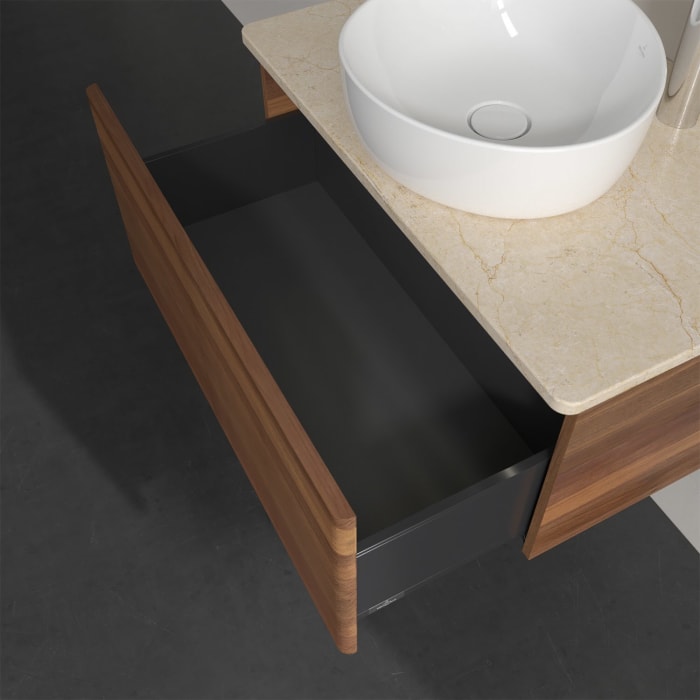 Villeroy & Boch Antao Waschbeckenunterschrank, 80 x 36 cm, 1 Auszug mit LED-Licht, Front mit Struktur, mit Hahnloch