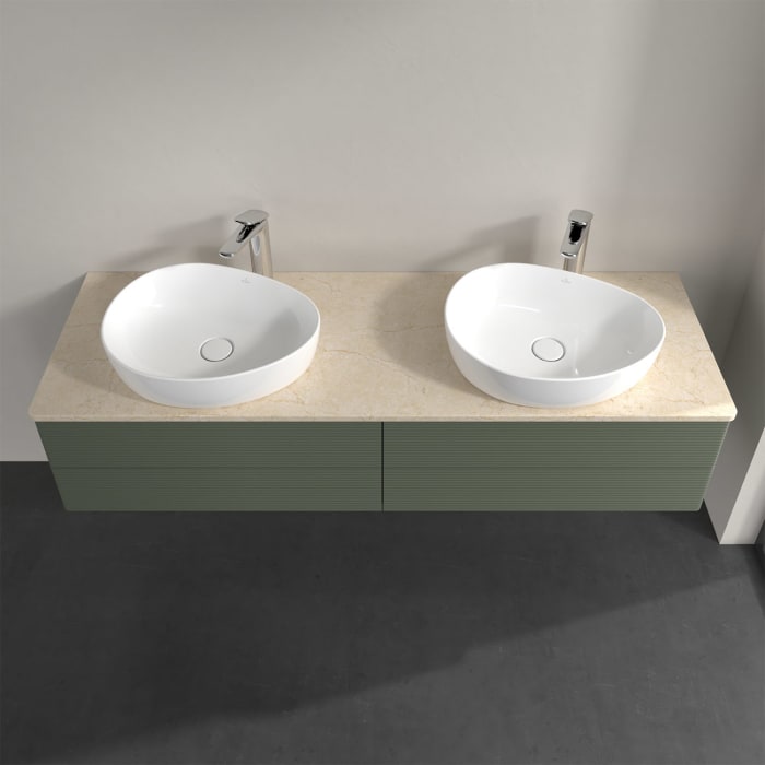 Villeroy & Boch Antao Waschbeckenunterschrank, 160 x 36 cm, 4 Auszüge mit LED-Licht, Front mit Struktur, mit Hahnloch, für Waschtisch links und rechts