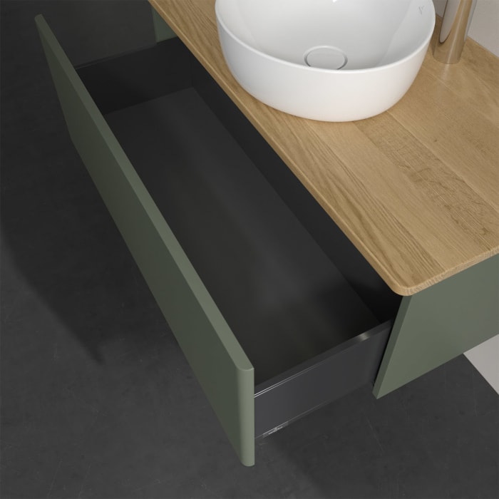 Villeroy & Boch Antao Waschbeckenunterschrank, 100 x 36 cm, 1 Auszug mit LED-Licht, Front ohne Struktur, mit Hahnloch