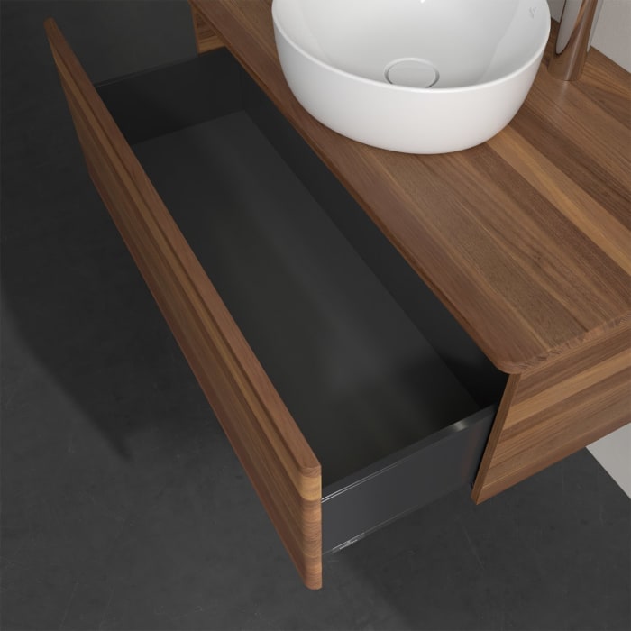 Villeroy & Boch Antao Waschbeckenunterschrank, 100 x 36 cm, 1 Auszug mit LED-Licht, Front ohne Struktur, mit Hahnloch