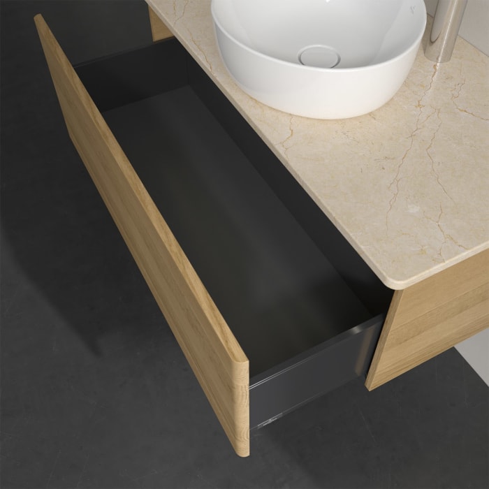 Villeroy & Boch Antao Waschbeckenunterschrank, 100 x 36 cm, 1 Auszug mit LED-Licht, Front ohne Struktur, mit Hahnloch