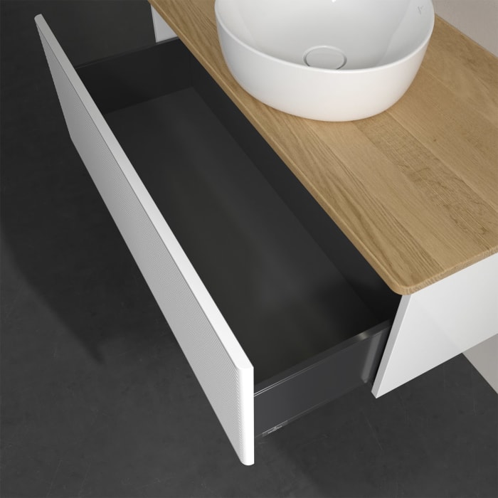 Villeroy & Boch Antao Waschbeckenunterschrank, 100 x 36 cm, 1 Auszug mit LED-Licht, Front mit Struktur, ohne Hahnloch