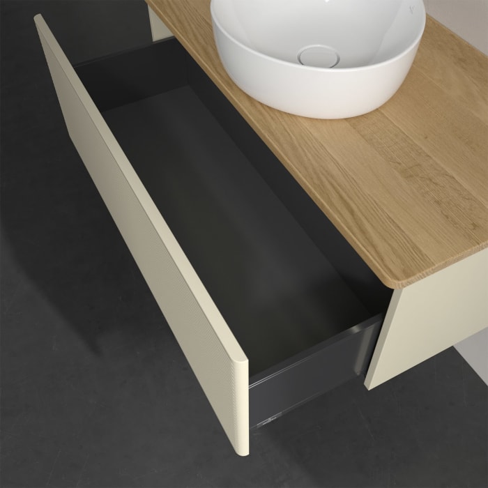 Villeroy & Boch Antao Waschbeckenunterschrank, 100 x 36 cm, 1 Auszug mit LED-Licht, Front mit Struktur, ohne Hahnloch